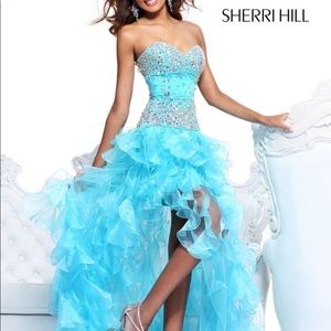 Great light blue ruffle high-low prom dress!!